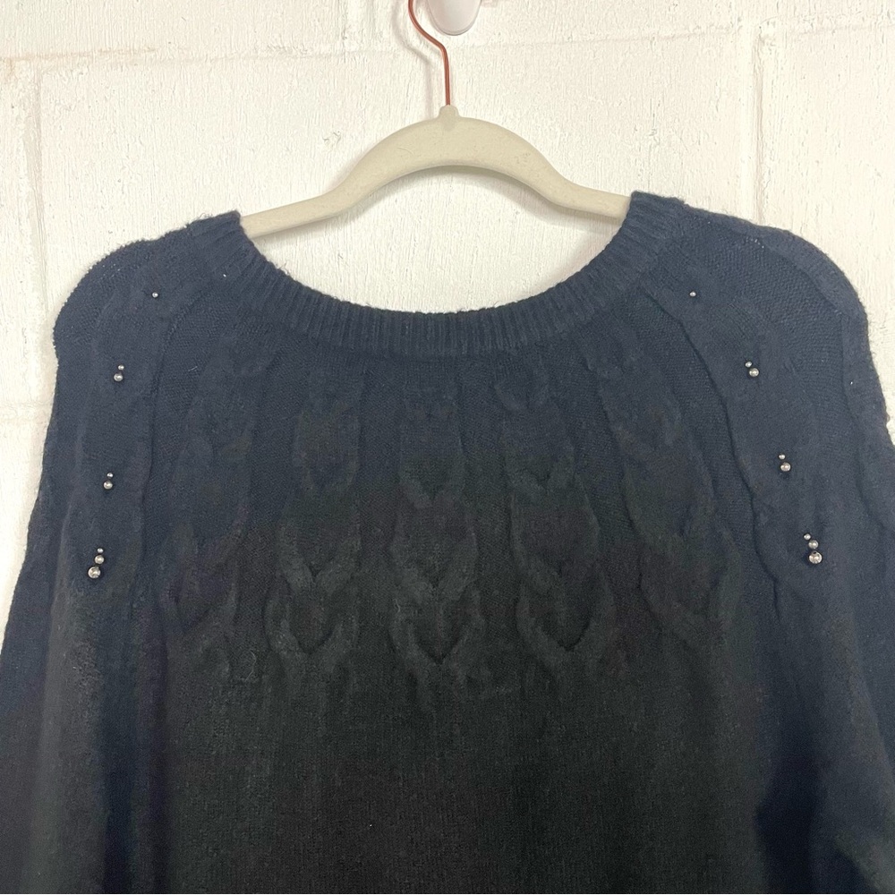 Talbots NWT Long Sleeve Beaded Black Sweater Dress Cable Knit Midi Classic L - Picture 11 of 15